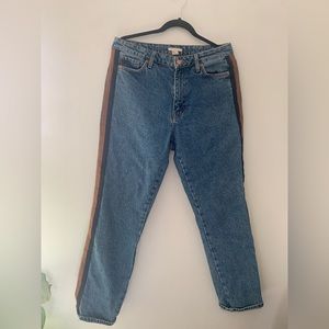 H&M Medium Wash Straight Leg Denim Jeans with Tuxedo Stripe Detail